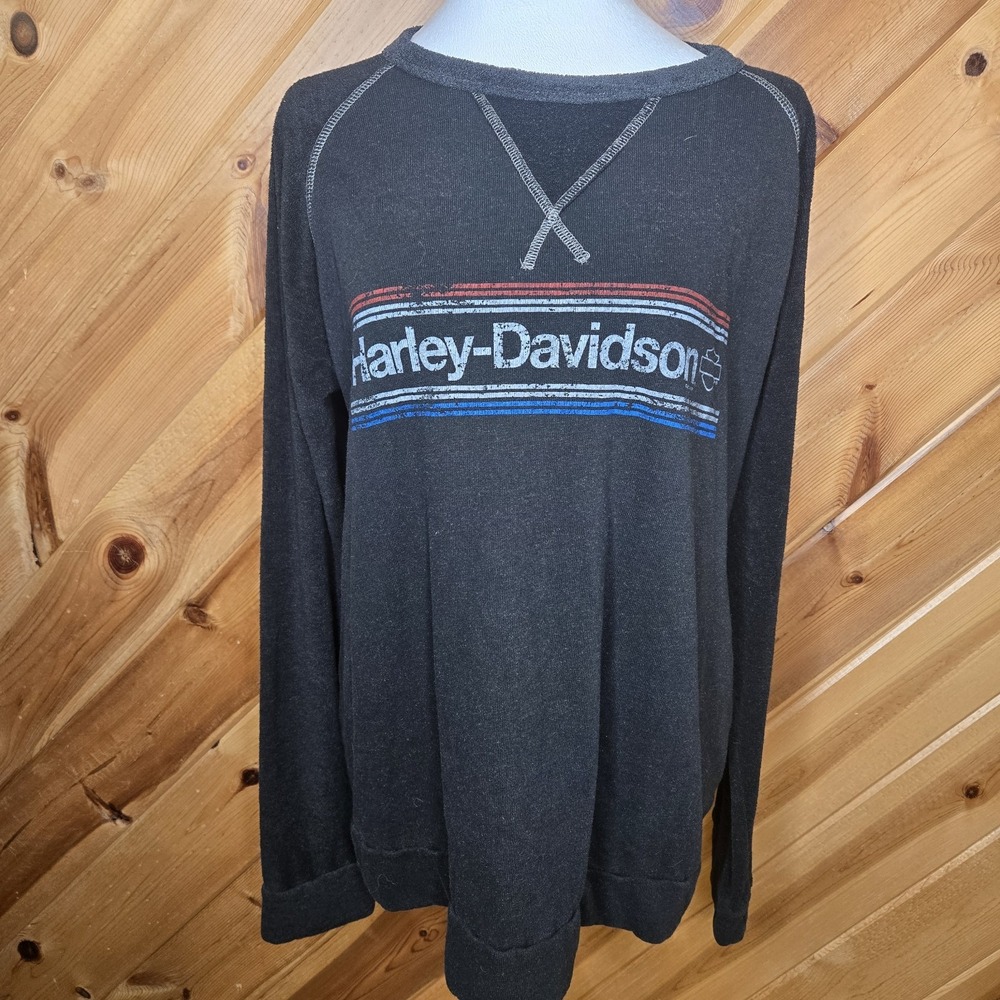 Vtg Harley Davidson Dyed Loop Terry Black Pirate Long Sleeve Sz Large USA Made